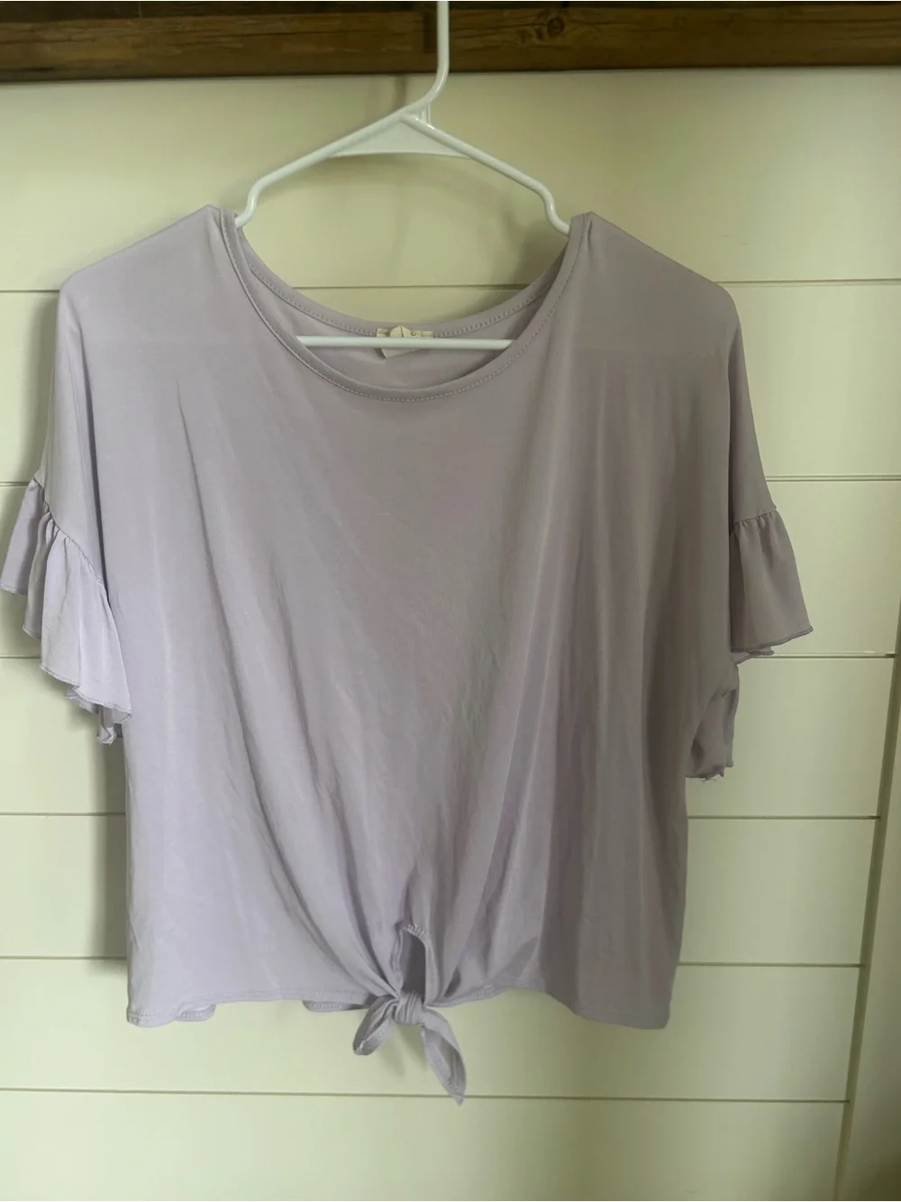 Women's Lavender Tie-Front Ruffle Sleeve Top